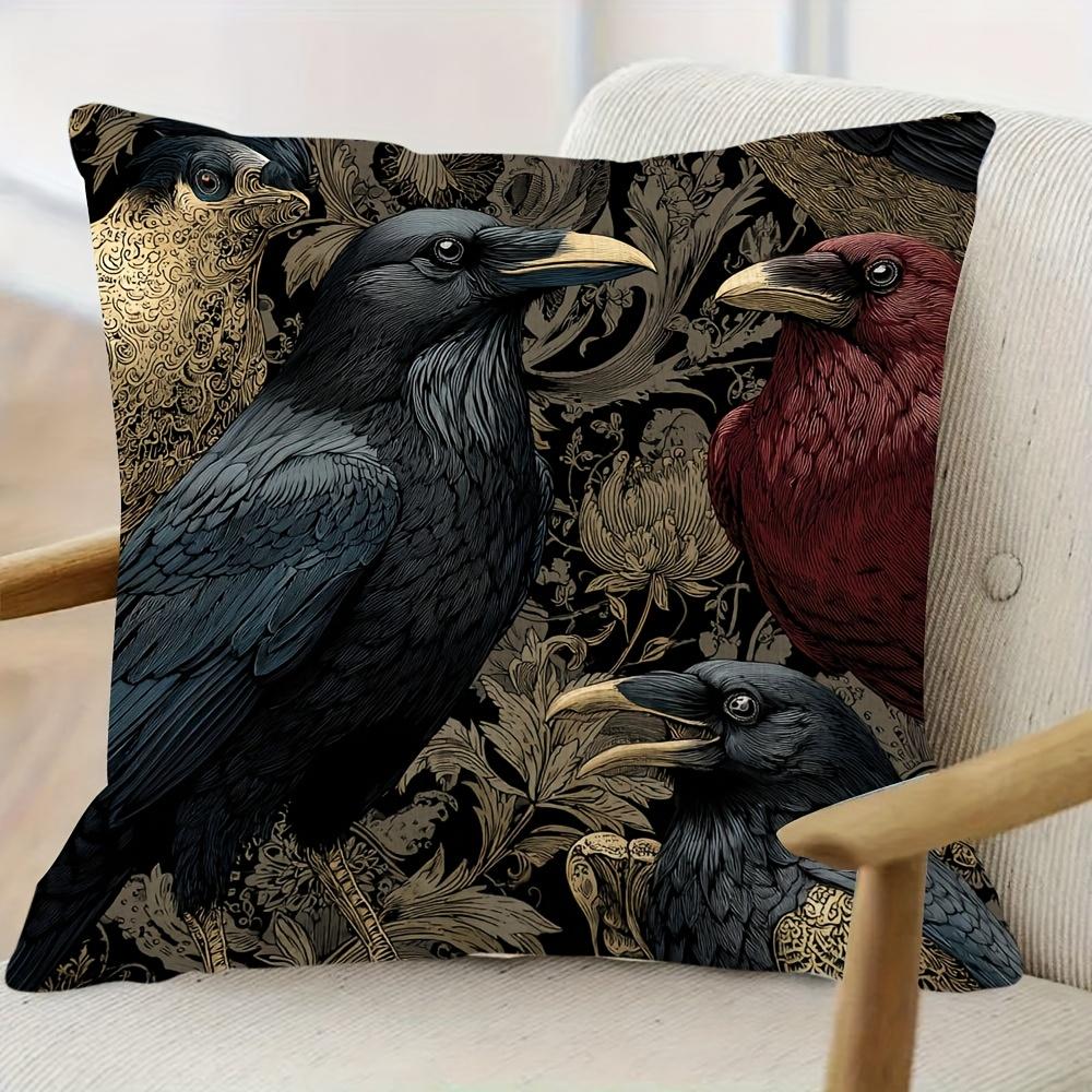 1Pc Of Short Plush Decorative Pillow Cover Featuring Victorian Crows, Printed On One Side, Measuring 18 Inches By 18 Inches, Ide