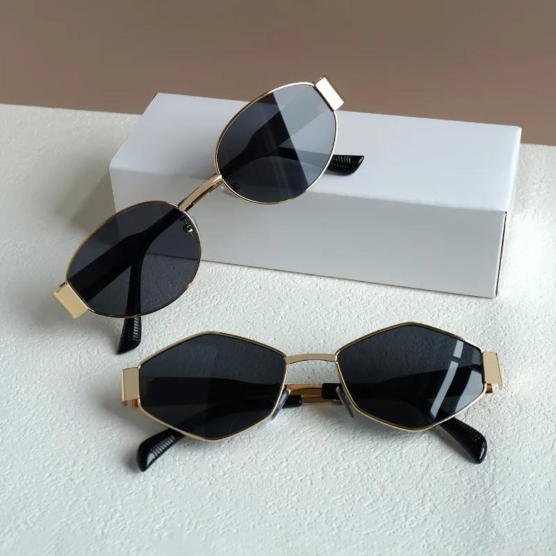 2PCS Unique Y2K Style Oval and Diamond Shaped Women's Fashionable Glasses Combination - Y2K Style Gold Light Luxury Metal Frame