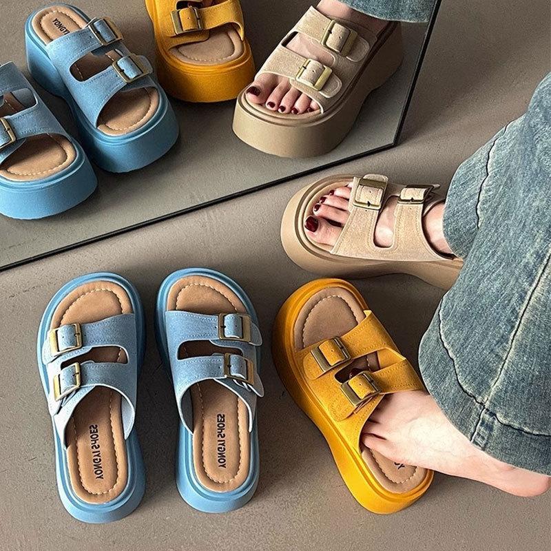 French casual thick-soled cool slippers for women's summer wear, high-end new models, beautiful going out with skirts, H-shaped slippers