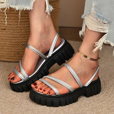 Sommer-Plateausandalen im römischen Stil mit Schnalle, runder Zehenpartie, Höhe, Außenhandel, Damenschuhe in Übergröße, neue Sandalen für Damen
