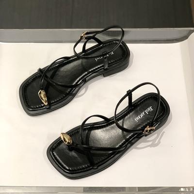 Footwear Flip-flops Women's Shoes Roman Style Summer 2024 Beige Sandals for Woman Buckles with Low Heels Designer Casual Trend H