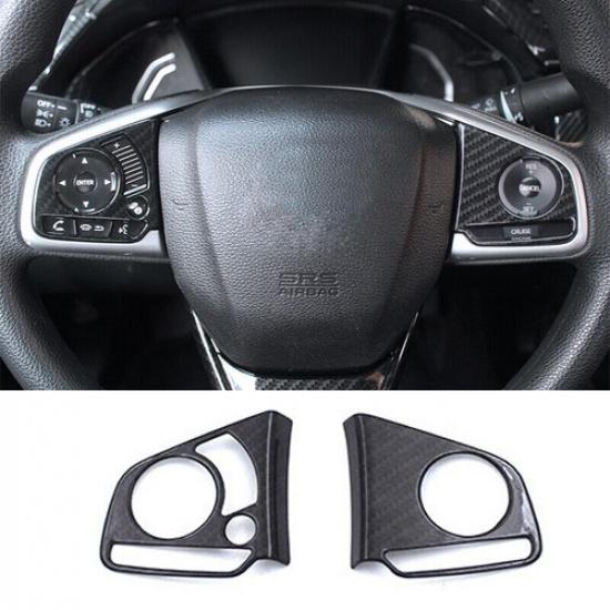 Carbon Fiber Steering Wheel Button Cover Trim ABS For Honda Civic 10th 2016-2021