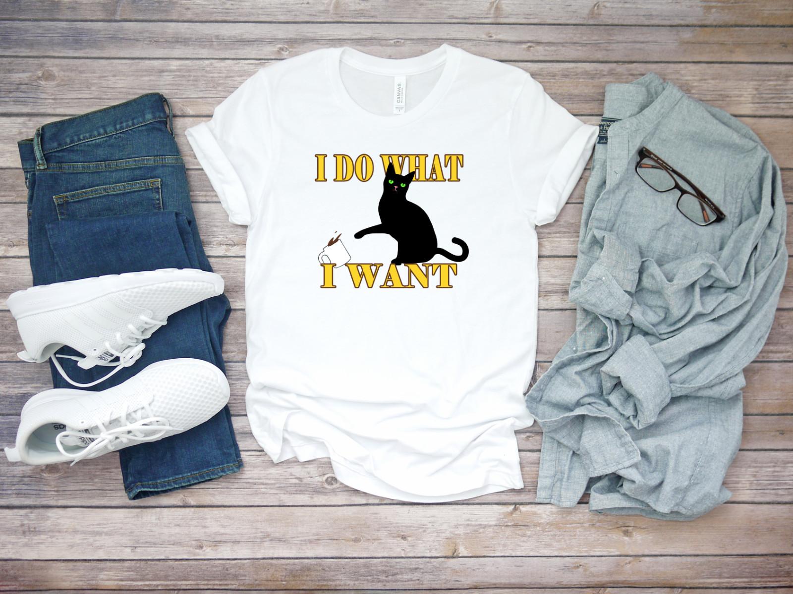 I Do What I Want Funny Cat Short Sleeve White Men T-shirt F072 S