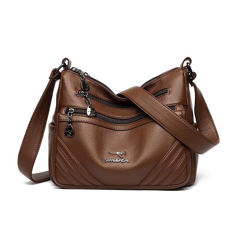 Bag Women's New Fashionable Versatile Soft Leather Messenger Bag Multi-layer Large-capacity Shoulder Bag Medium Mother Bag