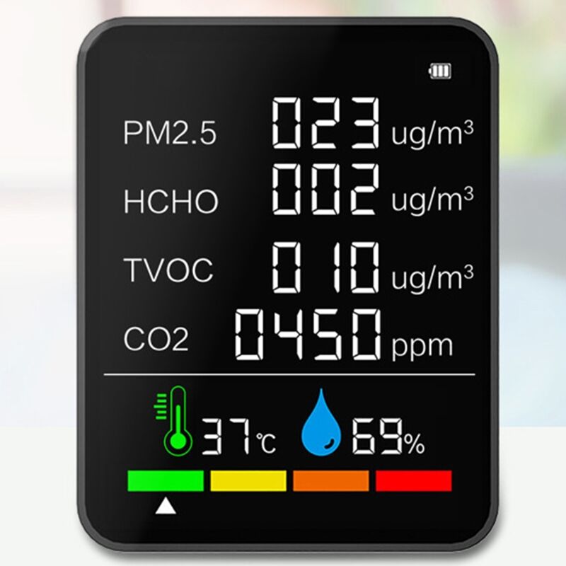

Монитор качества воздуха 6 в 1 с инфракрасным датчиком, детектор формальдегида, измеритель загрязнения, датчик HCHO TVOC, тестер PM2,5/PM10 чёрный
