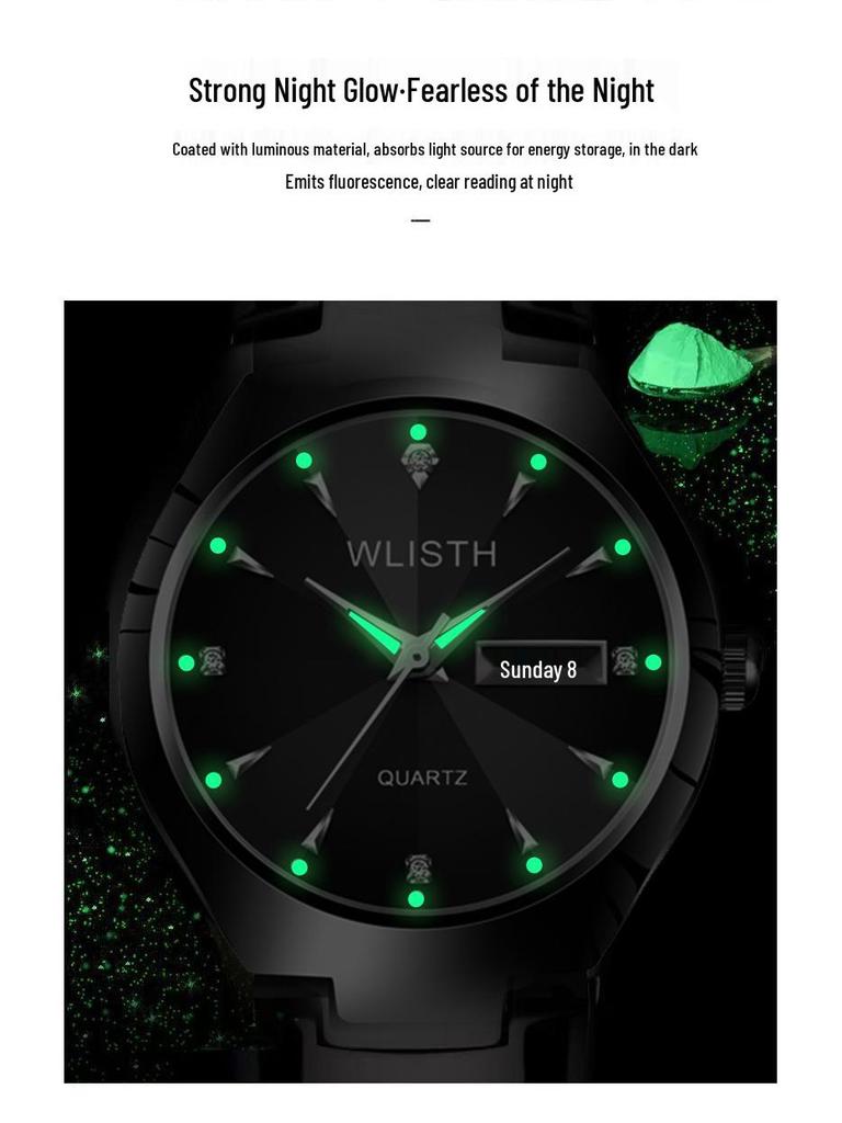 Wolis Waterproof Luminous Calendar Quartz Watch for Men & Women - Steel Band Business Couple Wristwatch