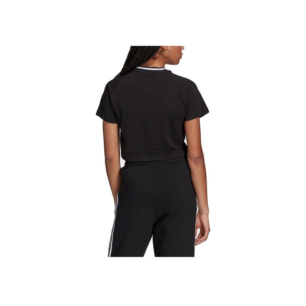 Adidas Originals Cropped Tee Flocked Embroidered Logo Sports T-Shirt Women Tops Black H20253