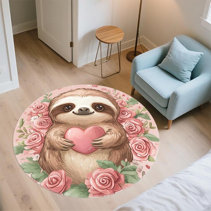 Pink Sloth Pattern Round rug,Carpet Rug for Living Room Bedroom Playroom ,Non-slip Floor Mat,Holiday Gifts and Birthday Gifts.