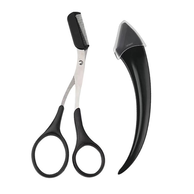 Триммер для бровей Ножницы для бровей из нержавеющей стали с расческой Ножницы для стрижки бровей Удаление волос Инструменты для красоты чёрный