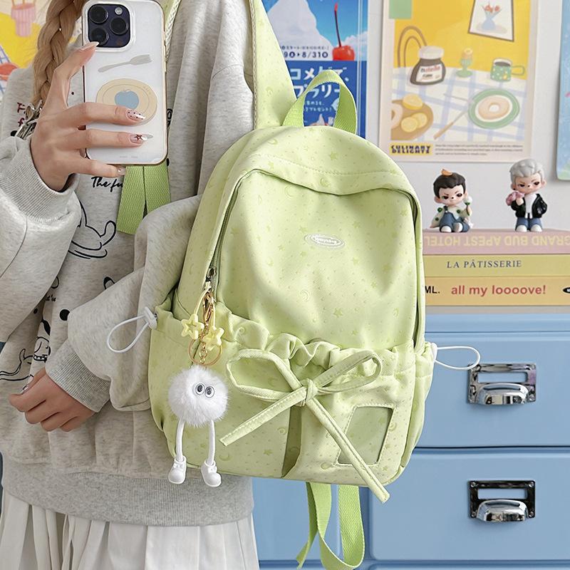 Schoolbag bow schoolbag female junior high school student star Korean version niche ins backpack college student computer bag micro pain bag