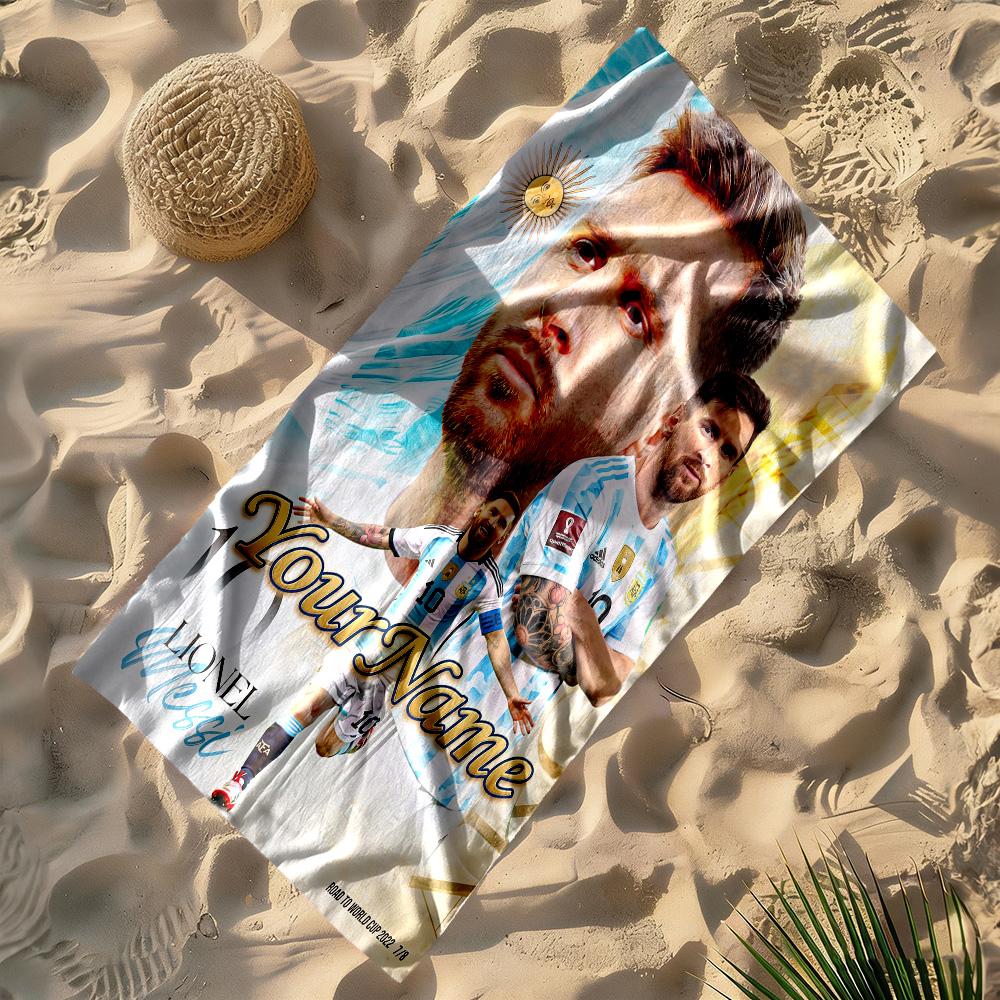 Messi Personalized Name Beach Towel Super Soft Microfiber Quickdry Fabric Perfect for Traveling Yoga Camping and Swimming