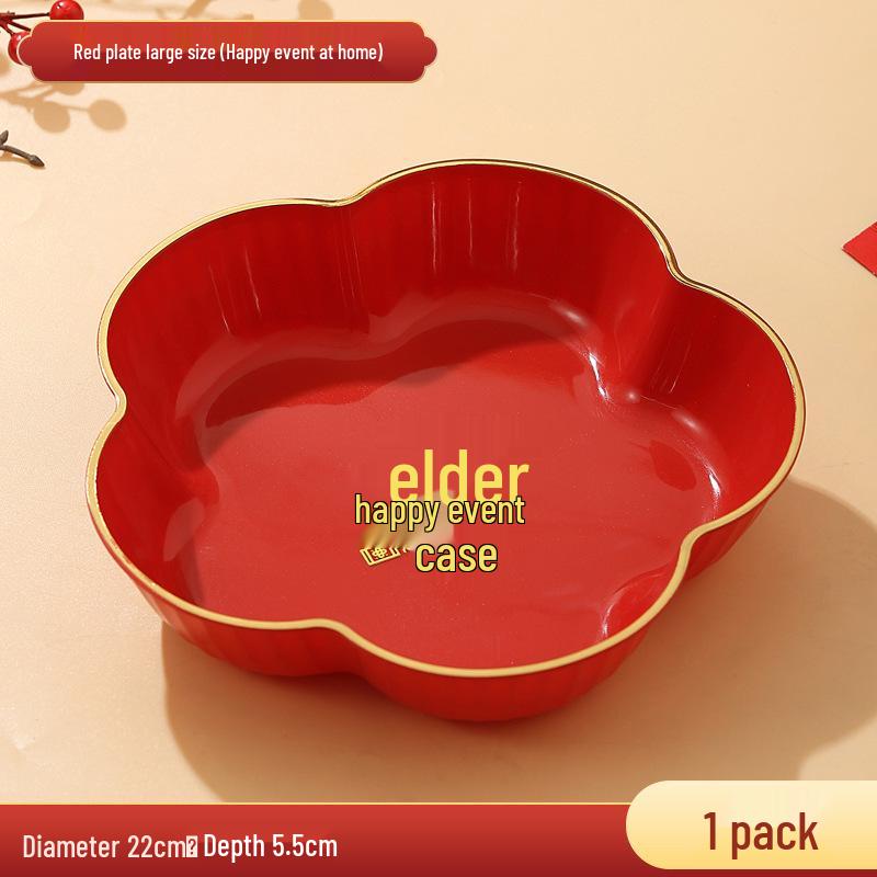 Red Wedding Candy Dish & Engagement Centerpiece Set: Happy Plate for Dried Fruits & Housewarming