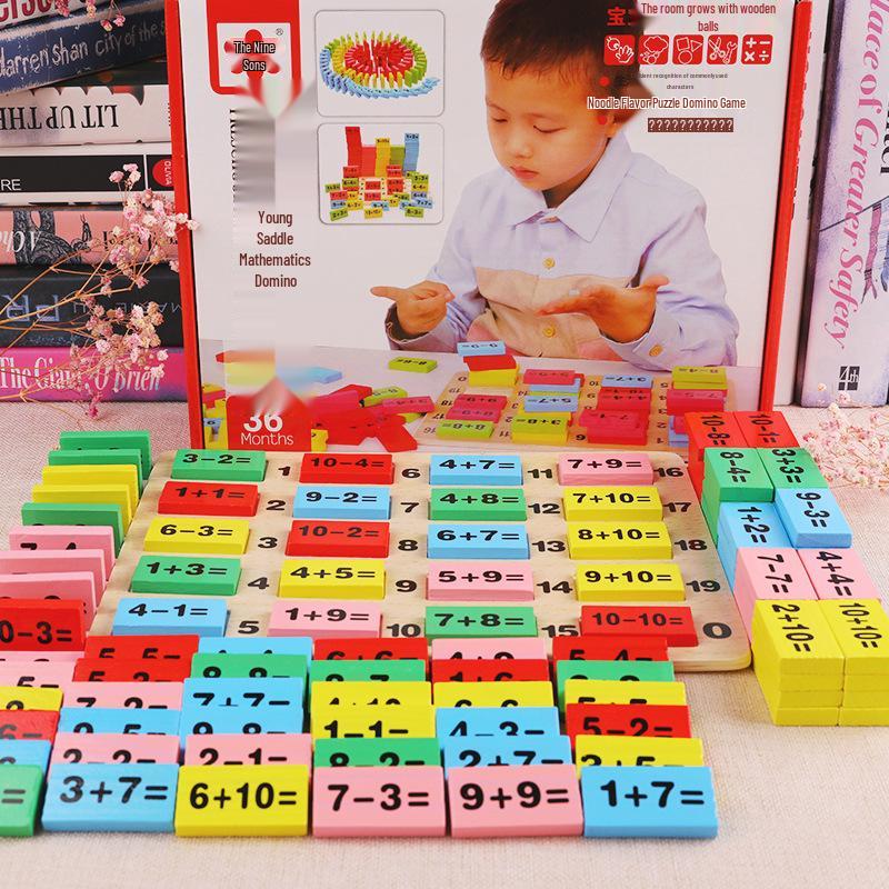 Children's Wooden Educational Marble & Dominoes Set with Number Calculation & Building Blocks