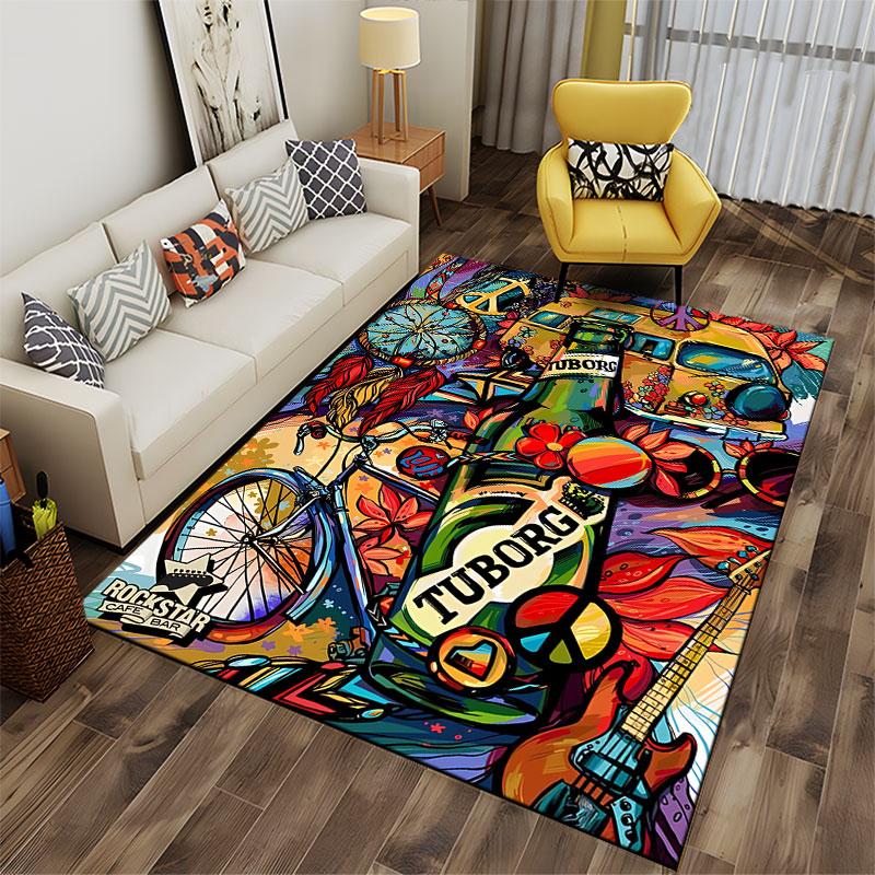 Colorful Retro Peace Design Carpet suitable as a non-slip mat for the living room or bedroom sofa