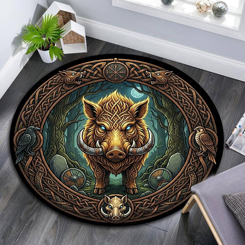 Celtic Boar Mythology Round Area Rug Under Office Chairs Bedroom Living Room Home Decor