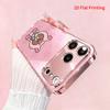 2DFlat electroplated tempered glass phone case,Cute Bear in Pink Hoodie with Flowers,suitable for iPhone 18 Pro Max 17 16 15 14 13 12 11
