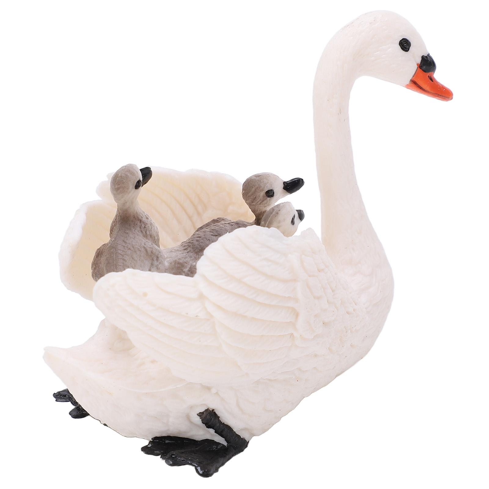 

White Swan Ornament Carrying Small Swans High Simulation Lifelike Animal Model Educational Toy