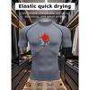 Men's Compression Shirt Men's Compression Shirt Quick Dry Gray Gym T-Shirt Red & Blue Demon/Oni Print Workout Sportswear