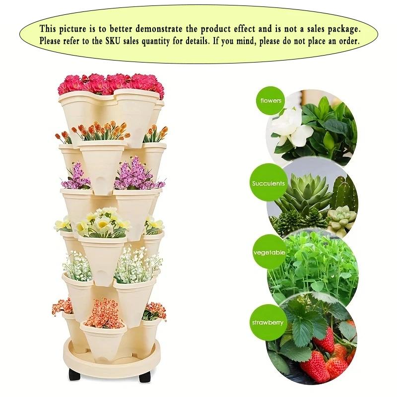 Vertical Planter Tower Garden, 6 Tiered Planter Stackable Herb Garden Planter with Movable Casters and Bottom Indoor and Outdoor