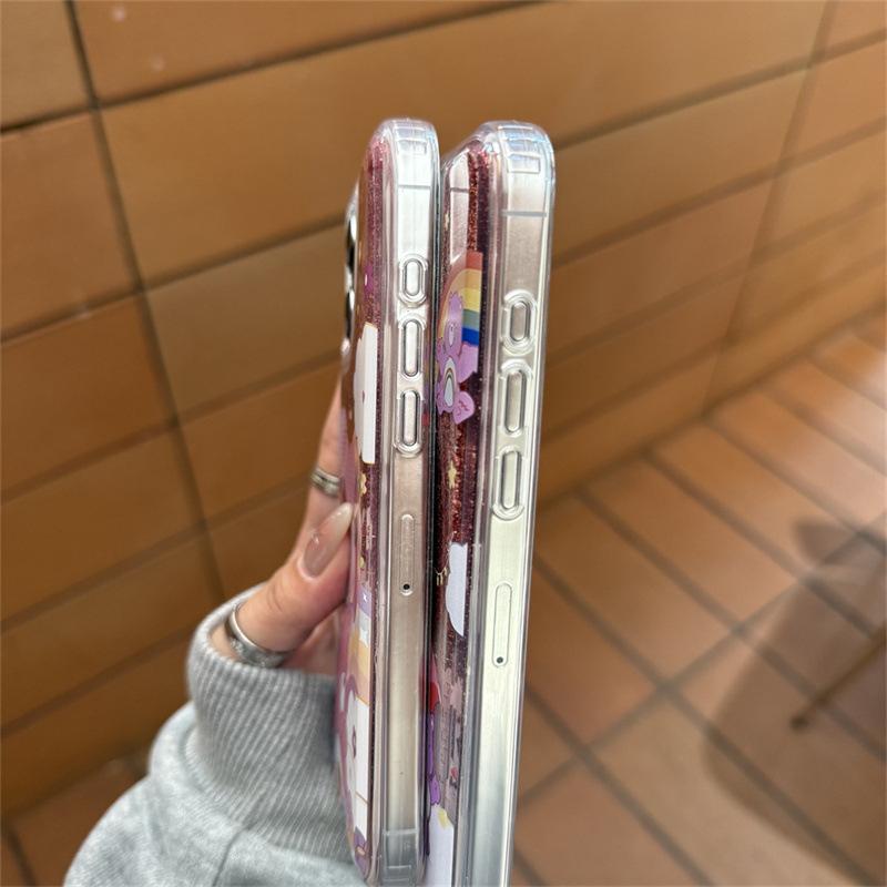 Cartoon rainbow bear is suitable for iphone16pro mobile phone case Apple 15pro quicksand 14pro anti-drop 13pro