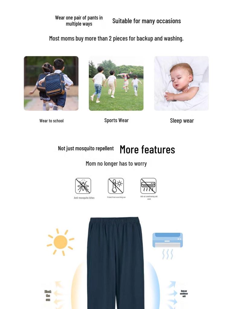 Kinder Sommer Baumwoll Sporthose - Jungen Marine & Mädchen Grau Mückendicht Eisseide Hose.