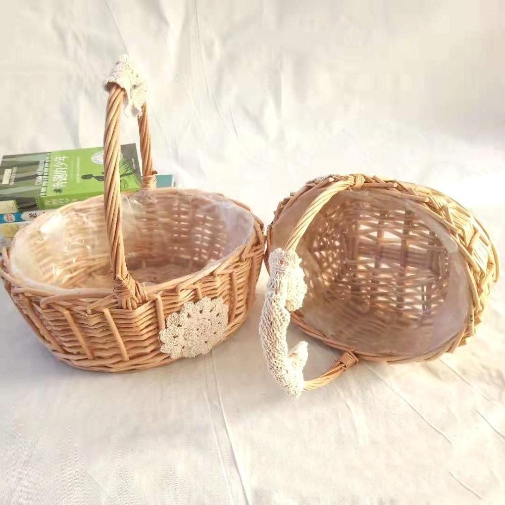 Picnic Container Bride Flower Basket Hand-Woven Sundries Organizer Picnic Weaving Basket  Wedding