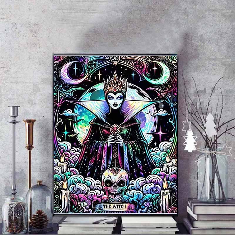 Disney 5D DIY Diamond Painting Evil Queen Dark Neon Tarot Style Illustration Full Round Diamond Mosaic Cartoon Dog Embroidery Art Painting Home Decor