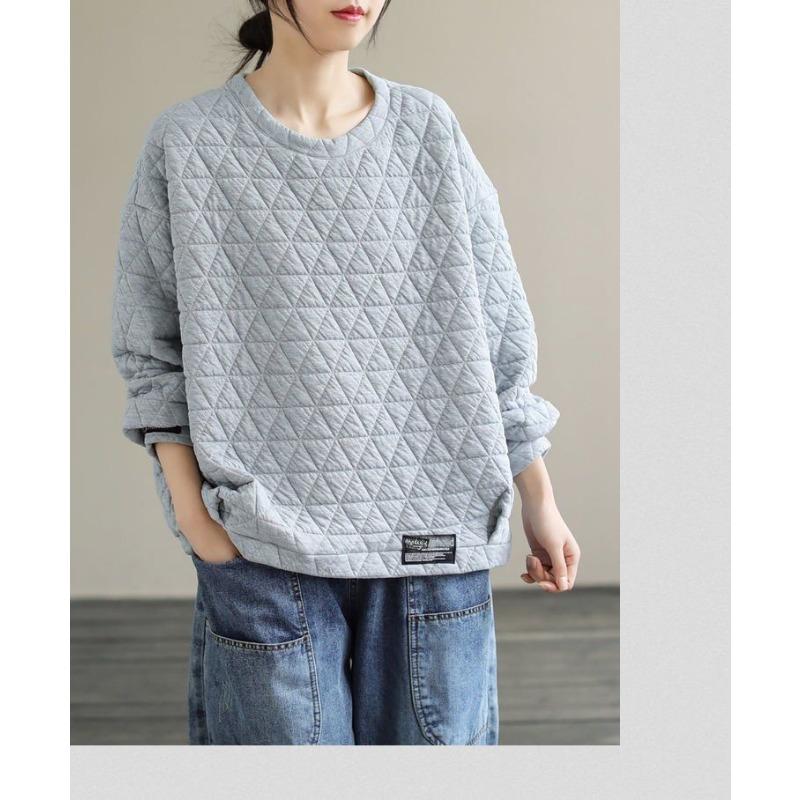 Retro Gestepptes Rauten-Plaid Rundhals-Sweatshirt für Damen im Herbst und Winter Lockerer Künstlerischer Lazy-Style Oberteil Unterhemd