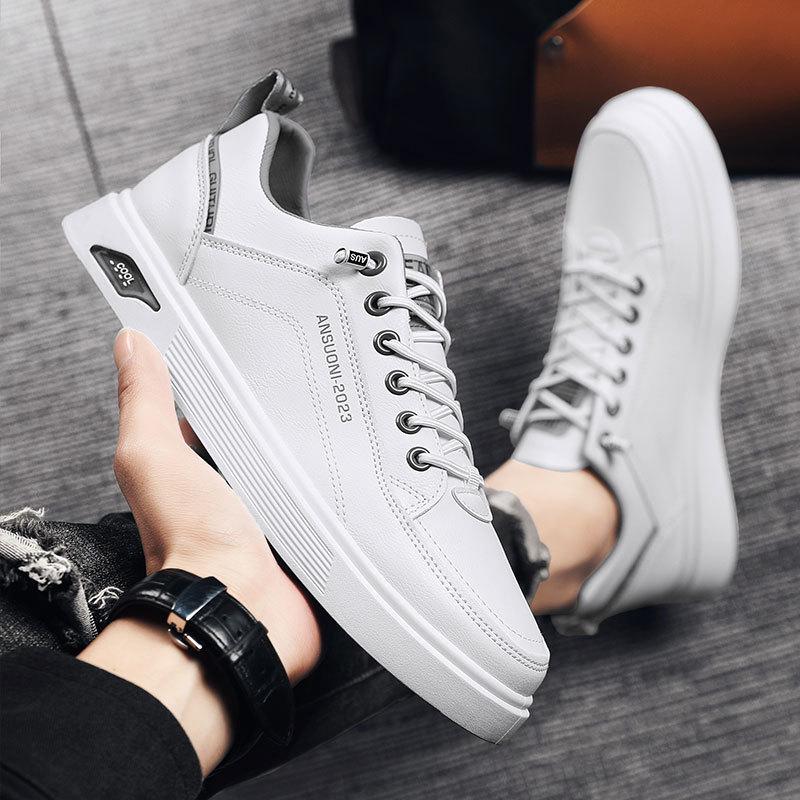 2025 Men's Trendy White Sports Sneakers - Breathable Casual Leather Shoes for Spring and Autumn