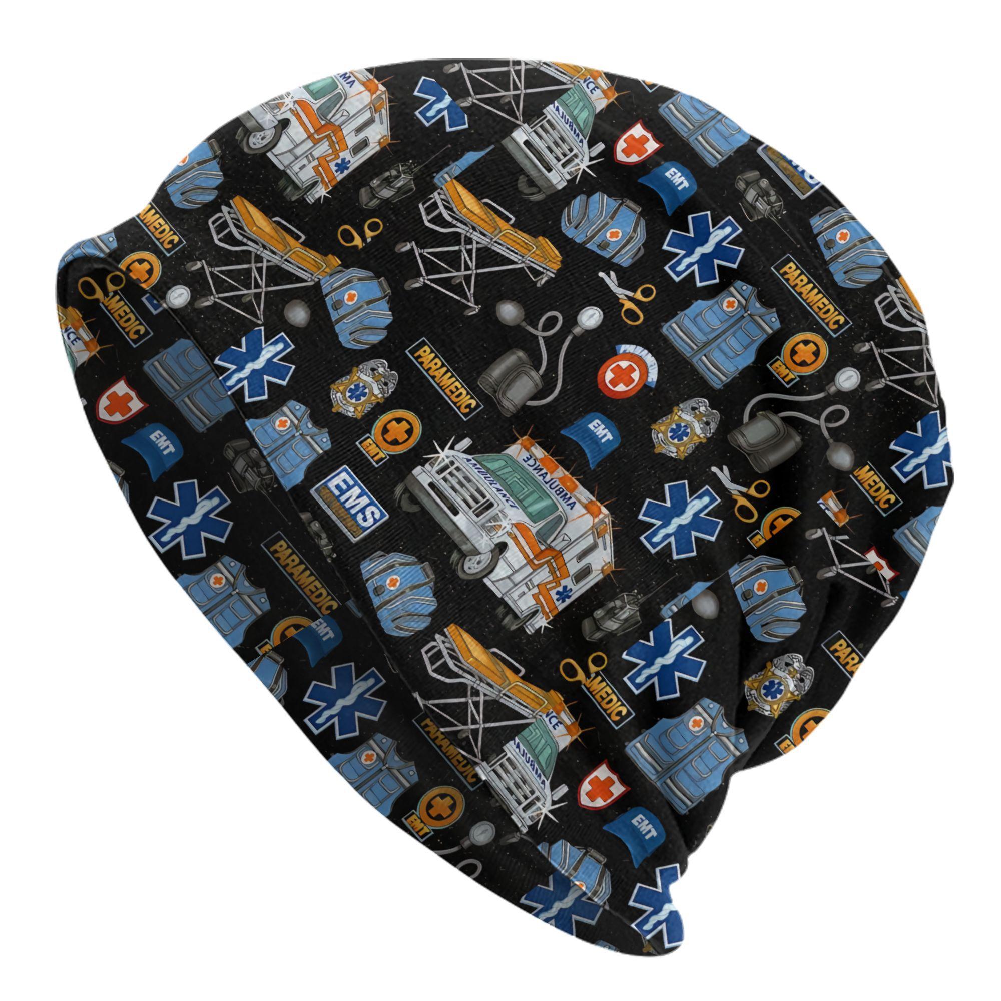 BIIHUDU Mens EMT Paramedic Beanie Hat Themed Ambulance First Aid Symbols (Star of Life EMT Badge) EMS Training Accessor One Size