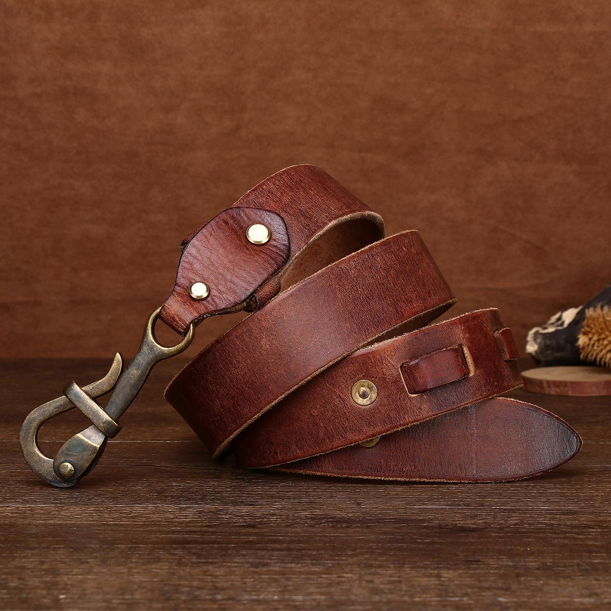 

Ремень мужской замок промытый старый ретро медный ремень ручной работы из коровьей кожи первого слоя 125cm светло-коричневого