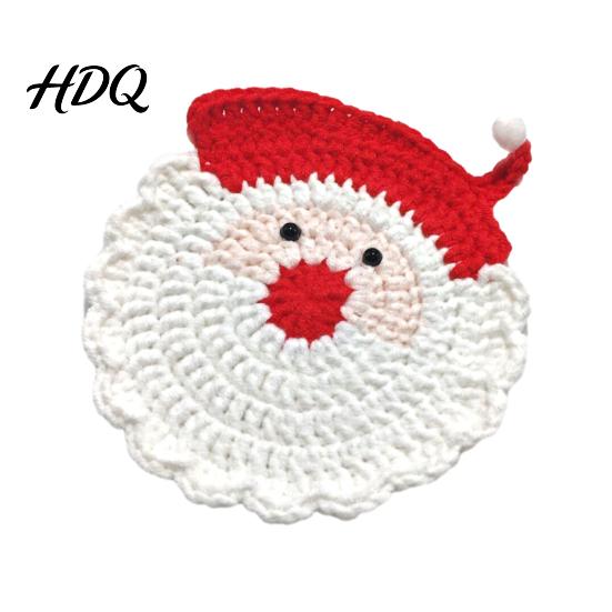 Weiche dicke Baumwollfaser Untersetzer Weihnachtliches Häkeluntersetzer Handgefertigtes Gewebtes Getränkebecher-Pad Niedlicher Weihnachtsmann Schneemann Hitzebeständiger Gestrickter Untersetzer