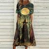 Women's Casual Halloween Print Round Neck Dress with Pockets for Festive Occasions