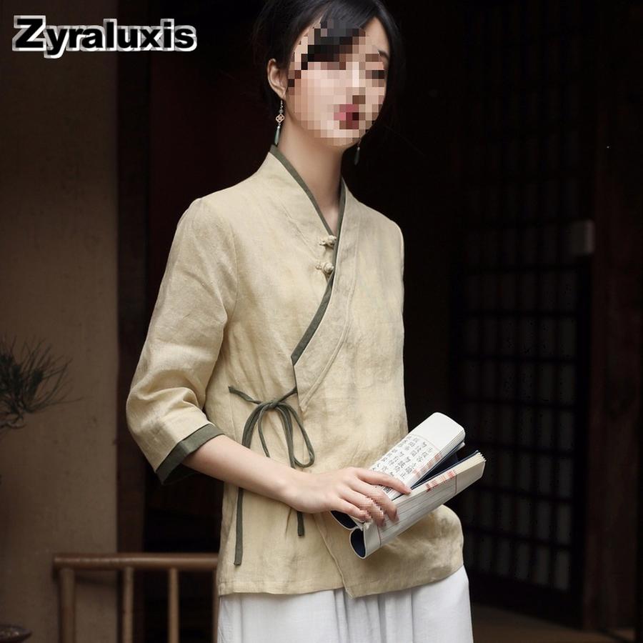 Tea Ceremony Dress Hanfu Style Women's Clothing Zen Shirt Chinese Traditional Jacket Tang Suit Tea Costume Summer
