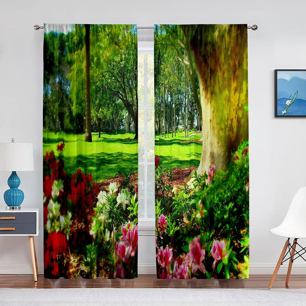 Garden Tulip Flower Field Trees Sheer Voile Curtains for Living Room Bedroom Balcony Party Decor Tulle Curtains Window Treatment