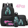 4Pcs/set Anime Hatsune Miku Printed Backpack Bookbag Shoulder Bag Case Bag with 750Ml Water Bottler for Boy Girl Large Capacity Waterproof Schoolbag