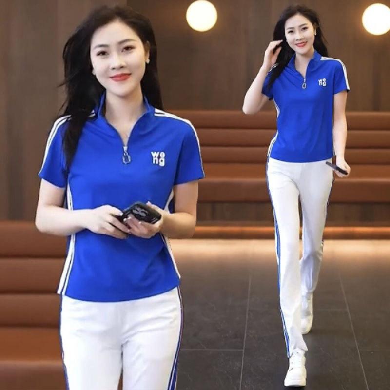 Summer Short-sleeved Casual Sports Suit Two-piece Set Slimming Wide-leg Pants Fashionable for Men and Women Couples