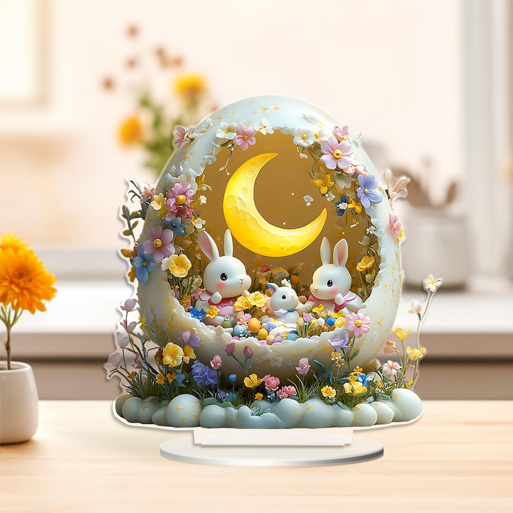 2d Flat Easter Eggs Cute Bunny Acrylic Table Top Decorations Wear Decorations Small Christmas Ornament