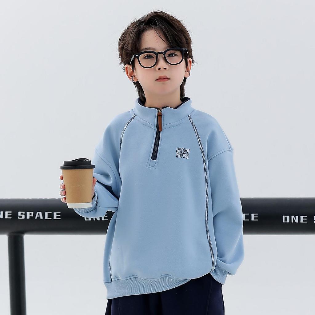 Chłopięca bluza z kapturem na rok 2025, podszyta polarem, ze stójką - Stylowa zimowa warstwa bazowa dla dzieci w wieku od średniego do dużego