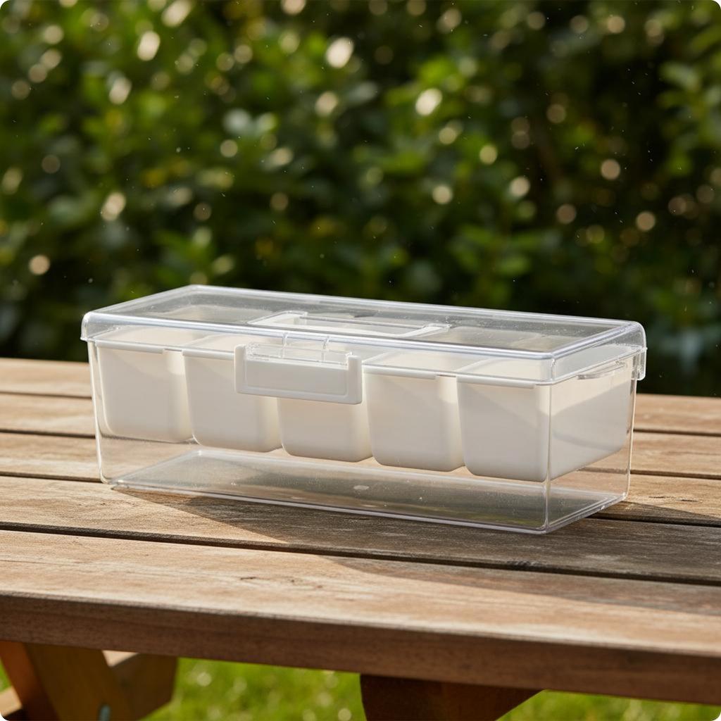 Portable Salad Container Crisp Keeping Chilled Fruit Container Compartment Tray Clear Plastic Picnic Ware Easy to Clean