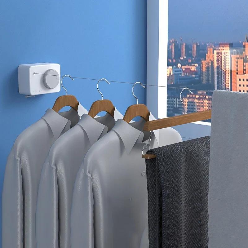 4.2M Retractable Clothesline Wall-mounted Indoor Outdoor Wash Clothes Hanger Laundry Drying Line Balcony Invisible Drying Lines