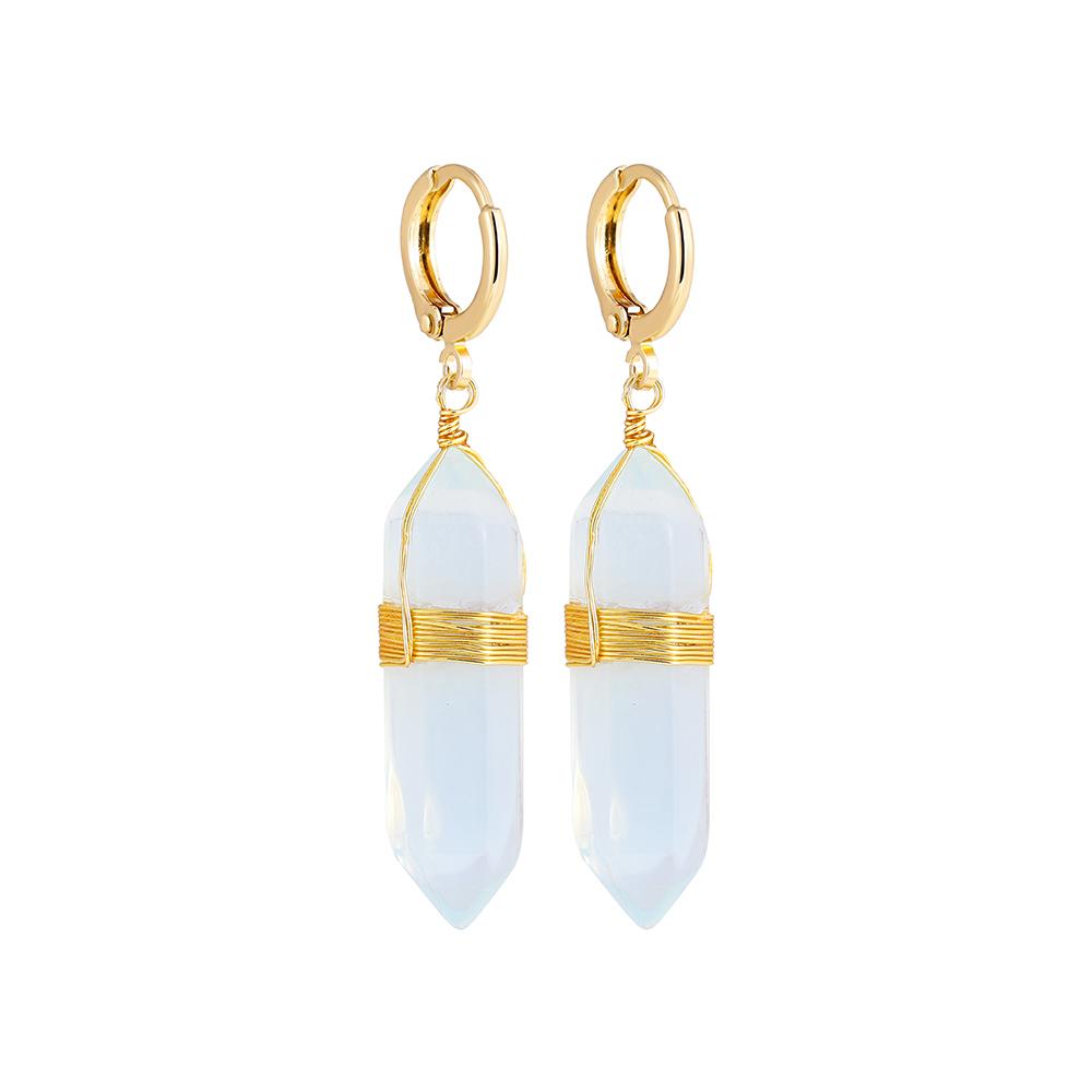 Fashion Handmade Wire Wrapped Purple Natural Stone Hexagonal Bullet Drop Earrings for Women Polygon Statement Earring