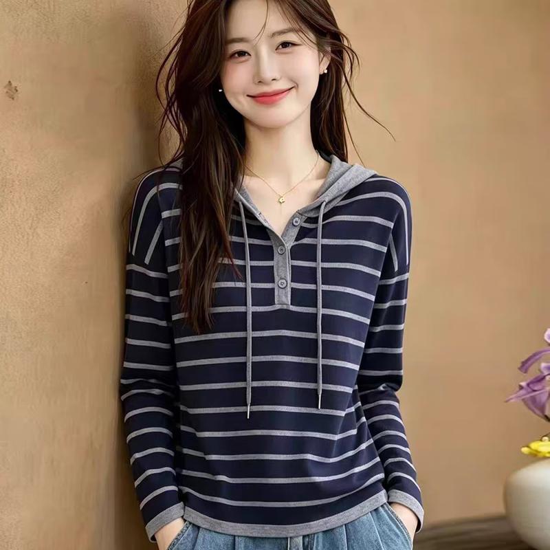 ZOSOUL Women's Striped Hooded Knit Sweater