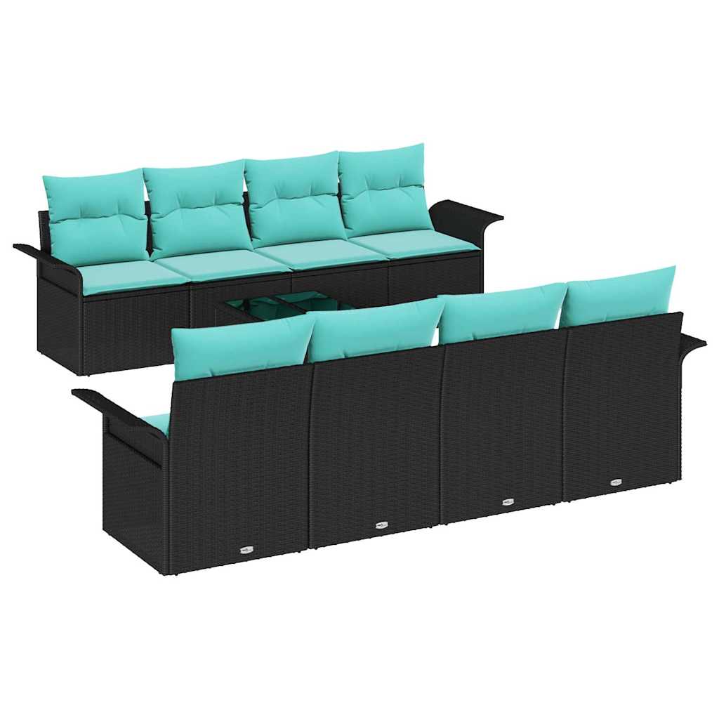 Garden Sofa Set with Cushions 9 pcs Black and Turquoise Poly Rattan