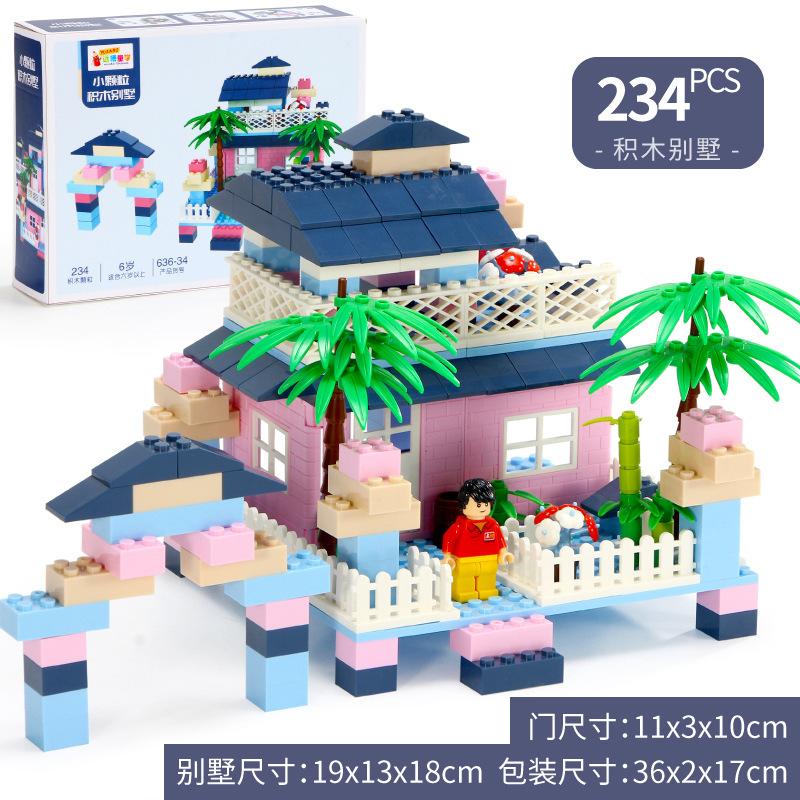 Children'S Building Block Small Particles Pink Castle Scene Puzzle Assembly Building Block Toys Boys And Girls