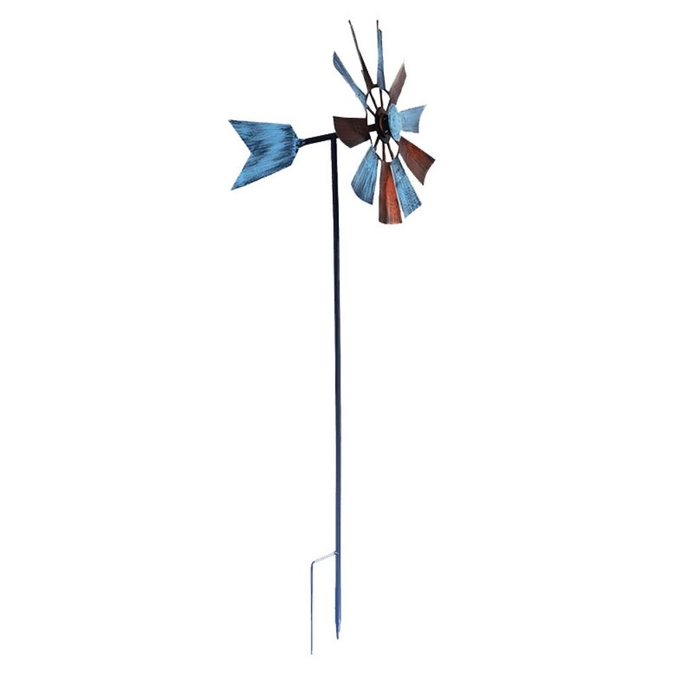 High Quality 24*73Cm Wrought Iron Metal Rotating Windmill 8 Colors Metal Wind Spinner Lawn Pinwheel Decor Supplies