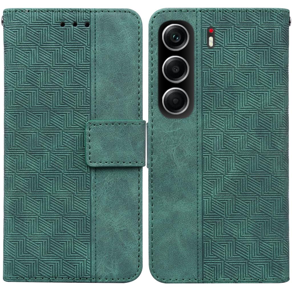 For TECNO Camon 40 4G Case Geometry Pattern Leather Wallet Phone Cover with Wrist Strap