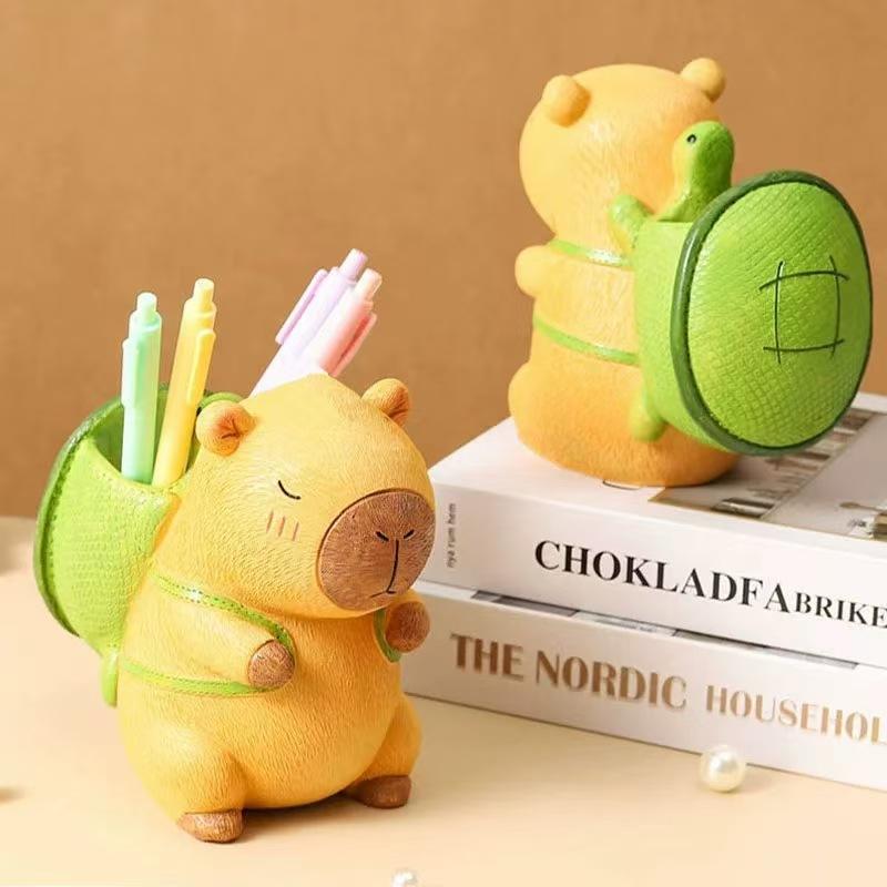 Creative Cute Capybara Pen Holder Large Capacity Portable Makeup Brush Holder Multi Functional Cartoon Stationery Storage Box