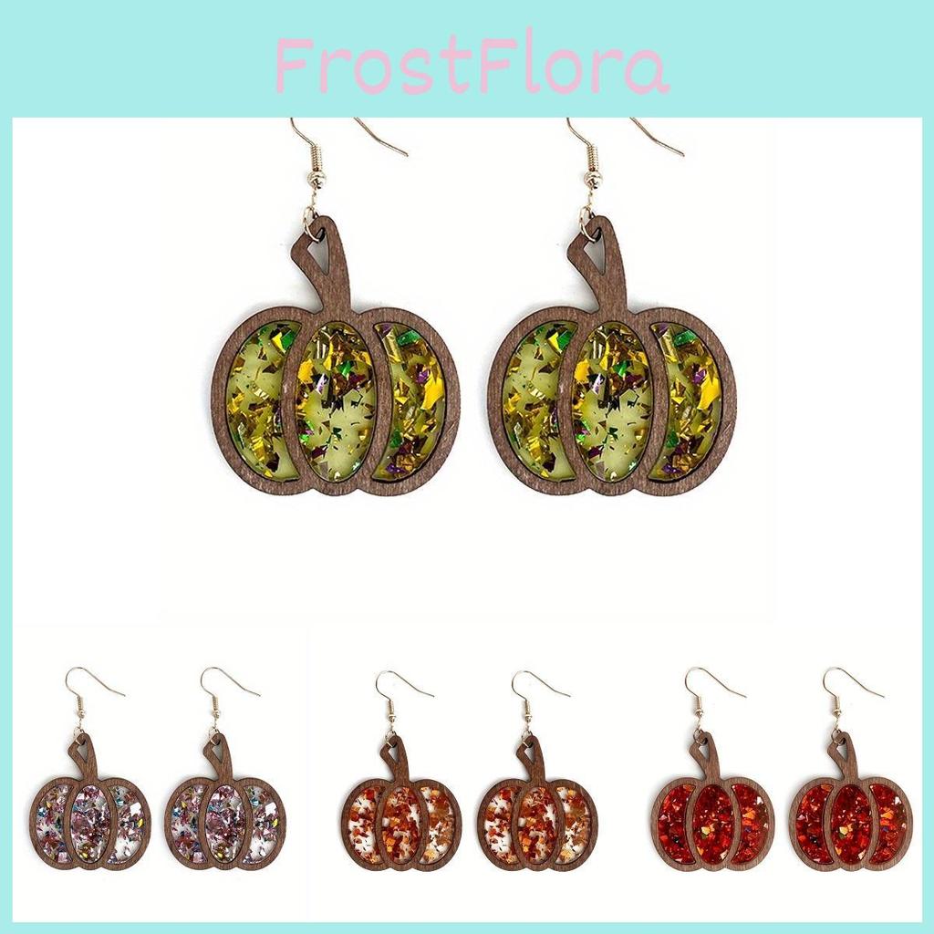 Eyecatching Pumpkin Colorful Earrings Wooden Festive Jewelry For Fall Celebrations