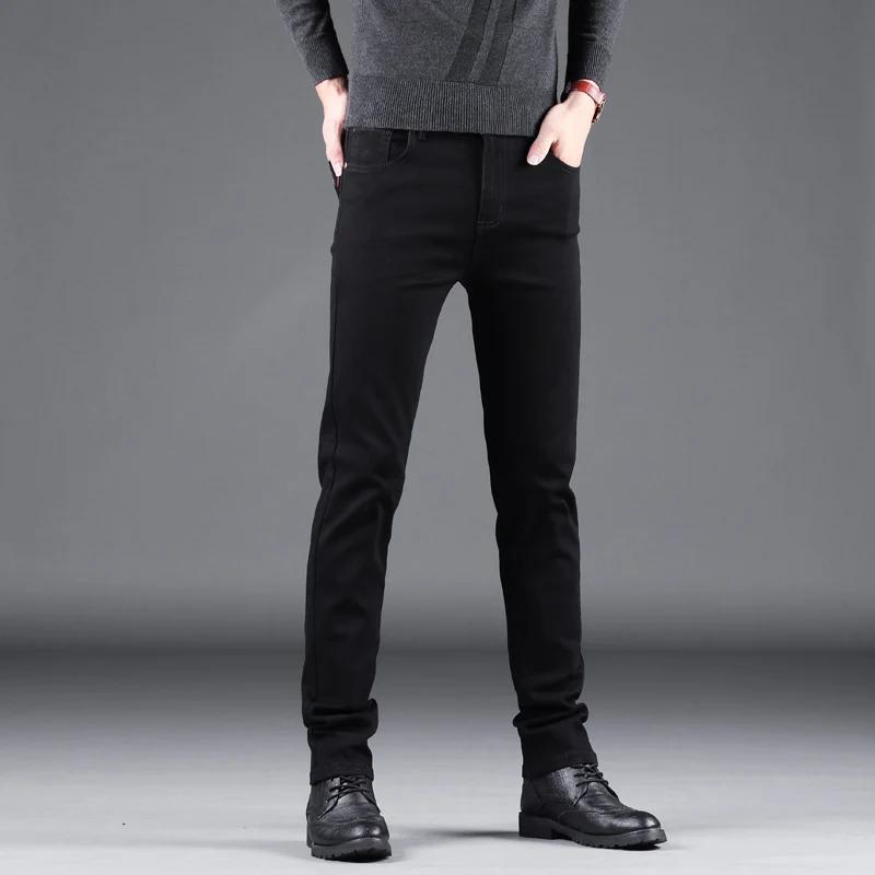 Spring Autumn Men's Pure Black Slim Jeans Elastic Straight Pants Business Fashion Vintage Denim Pants Male
